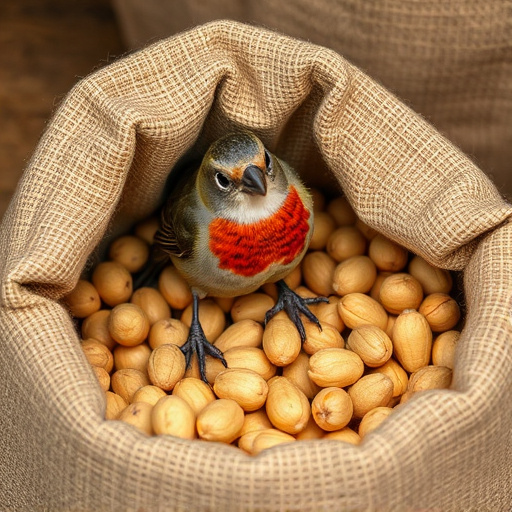 Fresh bird peanuts in rustic storage sack