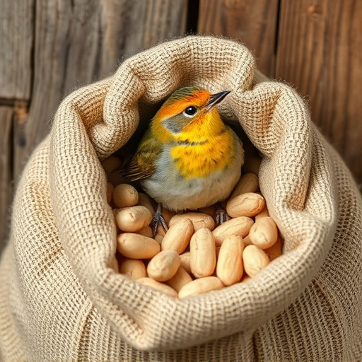 Fresh bird peanuts in rustic storage sack