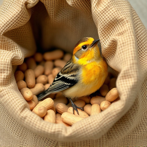 Fresh bird peanuts in rustic storage sack