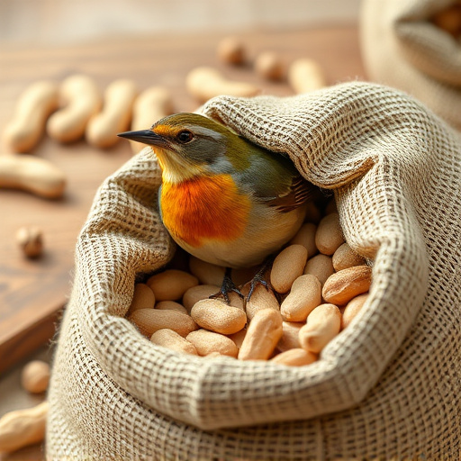 Fresh bird peanuts in rustic storage sack