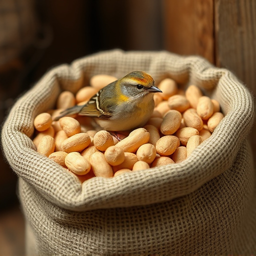 Fresh bird peanuts in rustic storage sack