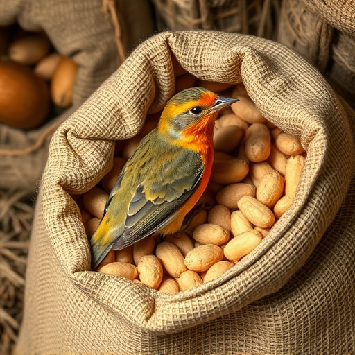 Fresh bird peanuts in rustic storage sack