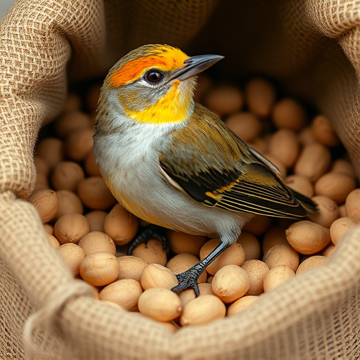 Fresh bird peanuts in rustic storage sack