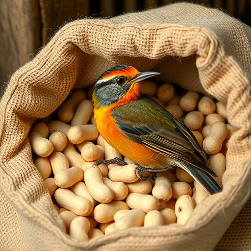 Fresh bird peanuts in rustic storage sack