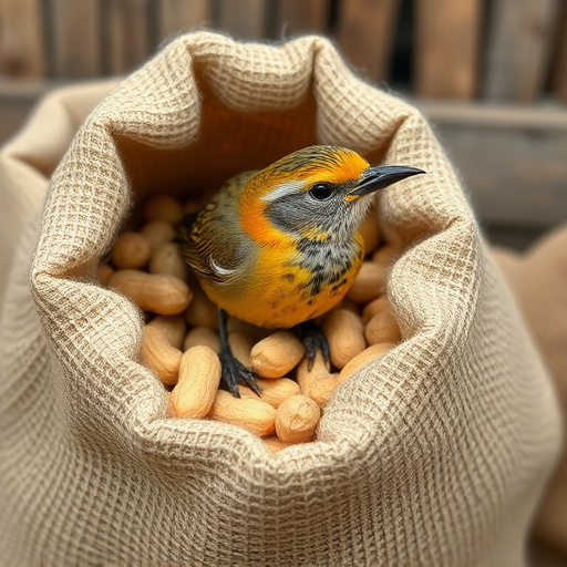 Fresh bird peanuts in rustic storage sack