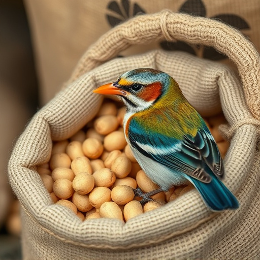 Fresh bird peanuts in rustic storage sack