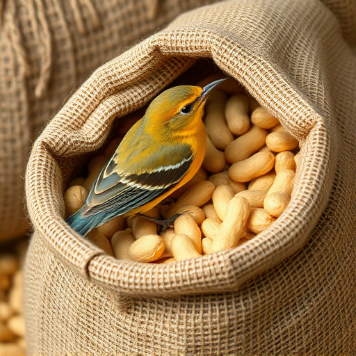 Fresh bird peanuts in rustic storage sack