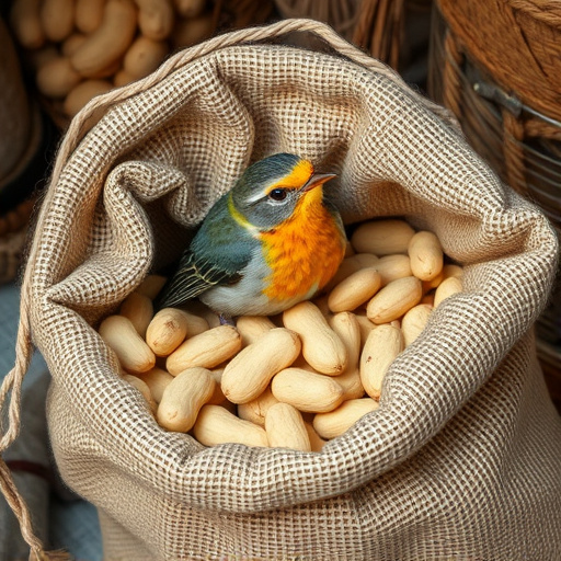 Fresh bird peanuts in rustic storage sack
