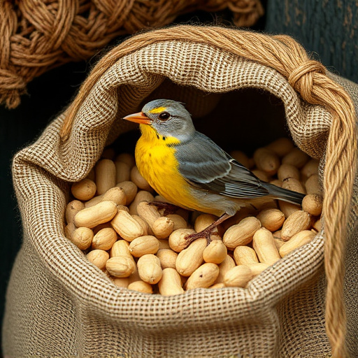 Fresh bird peanuts in rustic storage sack