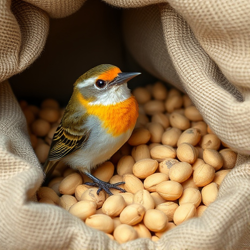 Fresh bird peanuts in rustic storage sack