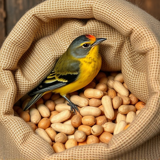 Fresh bird peanuts in rustic storage sack
