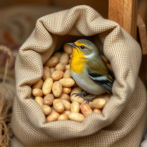 Fresh bird peanuts in rustic storage sack