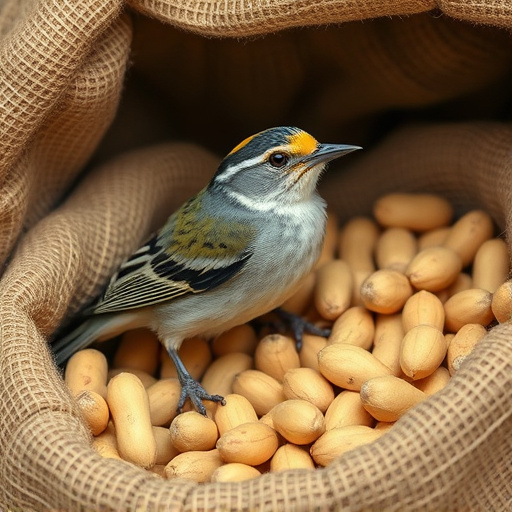 Fresh bird peanuts in rustic storage sack