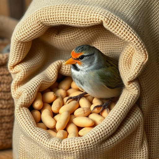 Fresh bird peanuts in rustic storage sack