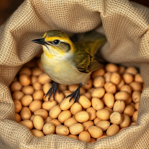 Fresh bird peanuts in rustic storage sack