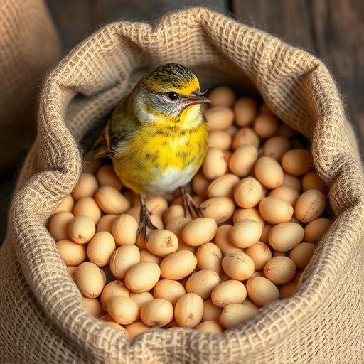 Fresh bird peanuts in rustic storage sack