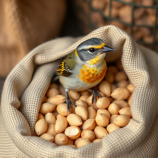 Fresh bird peanuts in rustic storage sack