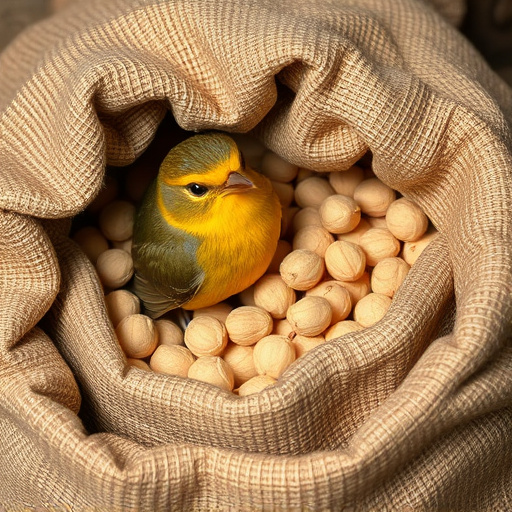 Fresh bird peanuts in rustic storage sack