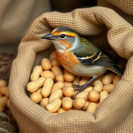 Fresh bird peanuts in rustic storage sack
