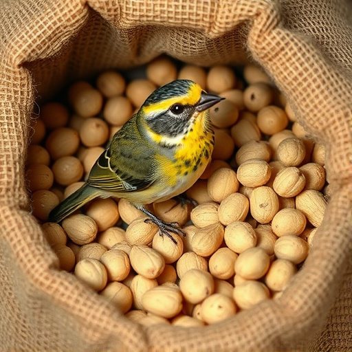 Fresh bird peanuts in rustic storage sack