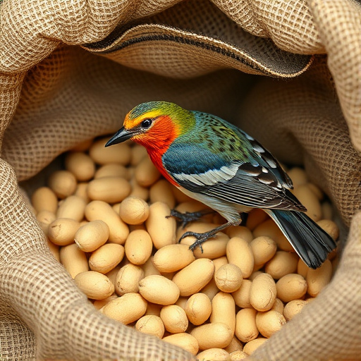 Fresh bird peanuts in rustic storage sack