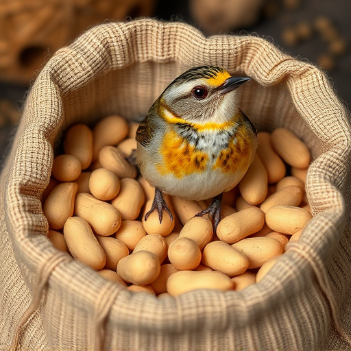 Fresh bird peanuts in rustic storage sack