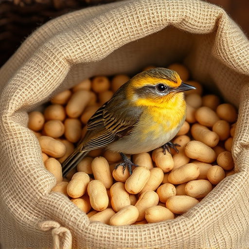 Fresh bird peanuts in rustic storage sack
