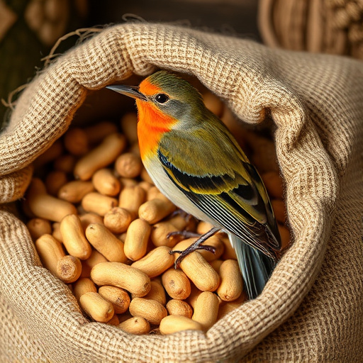 Fresh bird peanuts in rustic storage sack