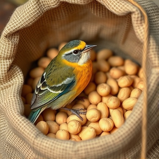 Fresh bird peanuts in rustic storage sack