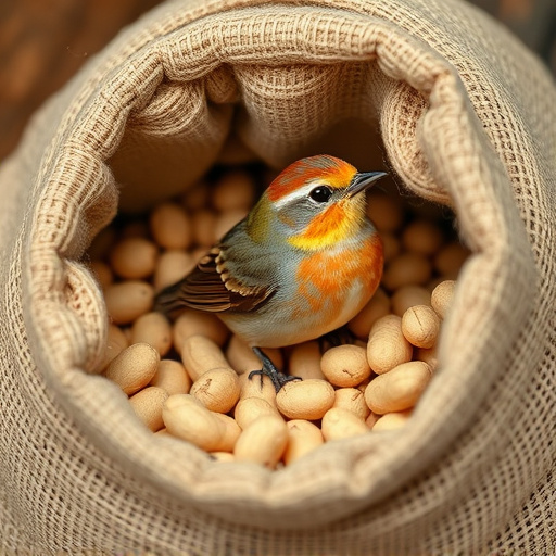 Fresh bird peanuts in rustic storage sack