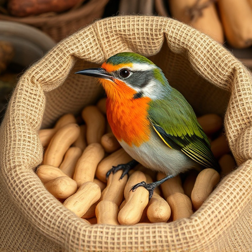 Fresh bird peanuts in rustic storage sack