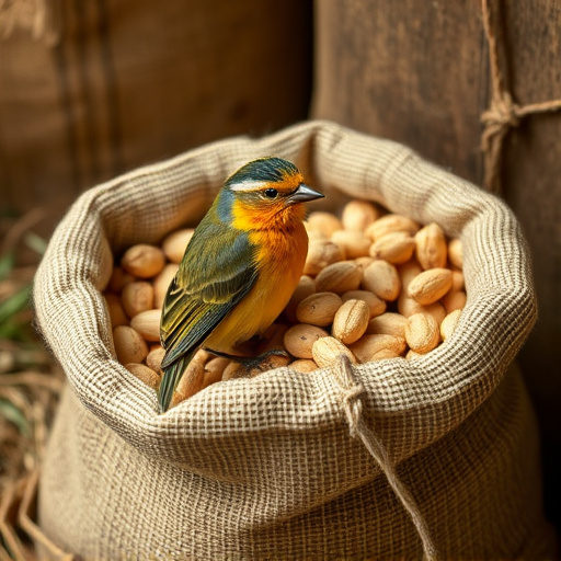 Fresh bird peanuts in rustic storage sack