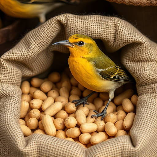 Fresh bird peanuts in rustic storage sack