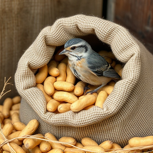 Fresh bird peanuts in rustic storage sack