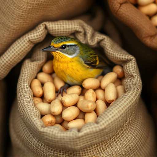 Fresh bird peanuts in rustic storage sack