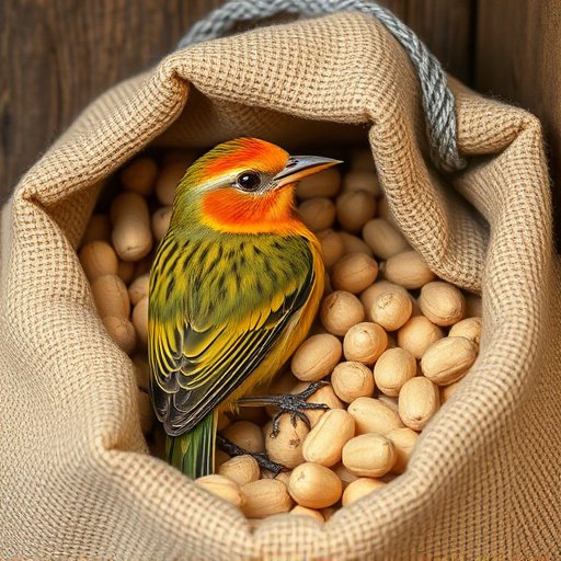 Fresh bird peanuts in rustic storage sack