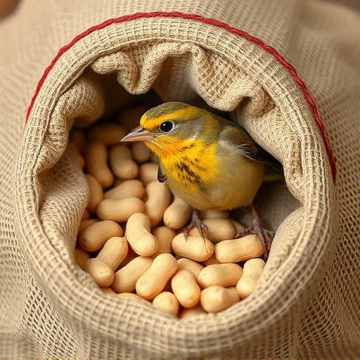 Fresh bird peanuts in rustic storage sack
