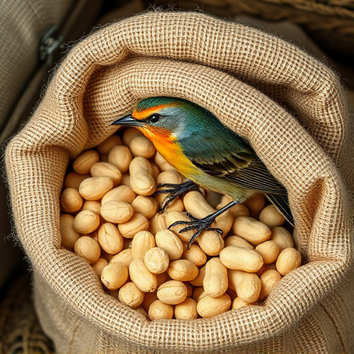 Fresh bird peanuts in rustic storage sack