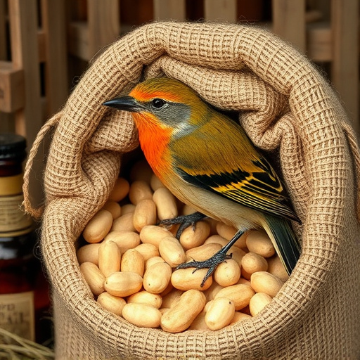 Fresh bird peanuts in rustic storage sack