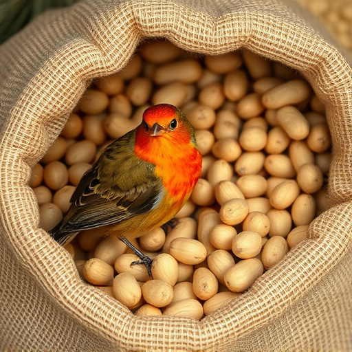 Fresh bird peanuts in rustic storage sack