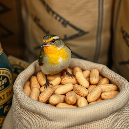 Fresh bird peanuts in rustic storage sack