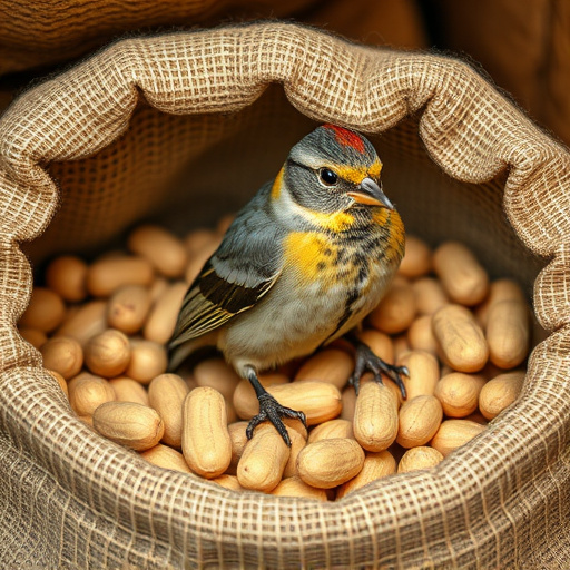 Fresh bird peanuts in rustic storage sack