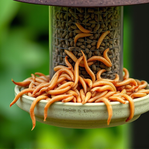 Fresh mealworms on garden bird feeder