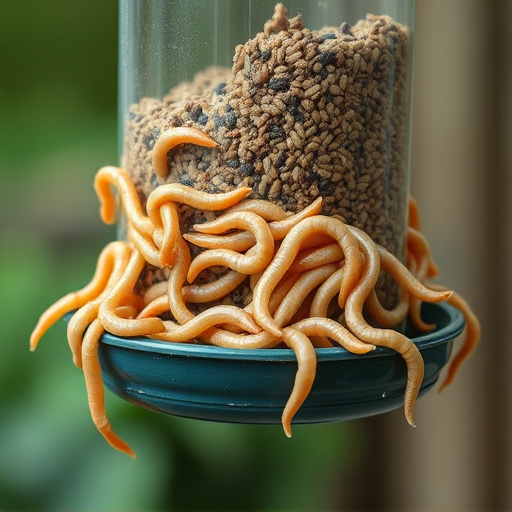 Fresh mealworms on garden bird feeder