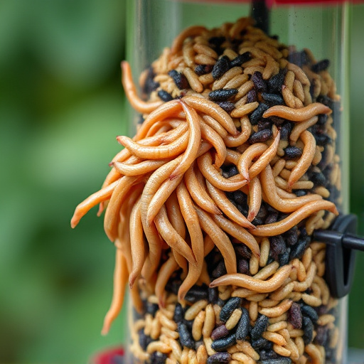 Fresh mealworms on garden bird feeder