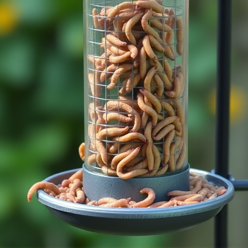 Fresh mealworms on garden bird feeder