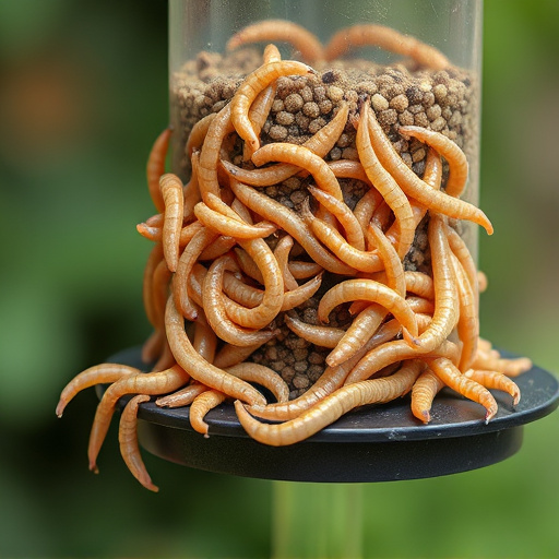 Fresh mealworms on garden bird feeder
