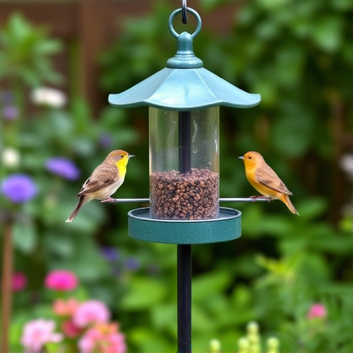 Garden bird feeding station with perches