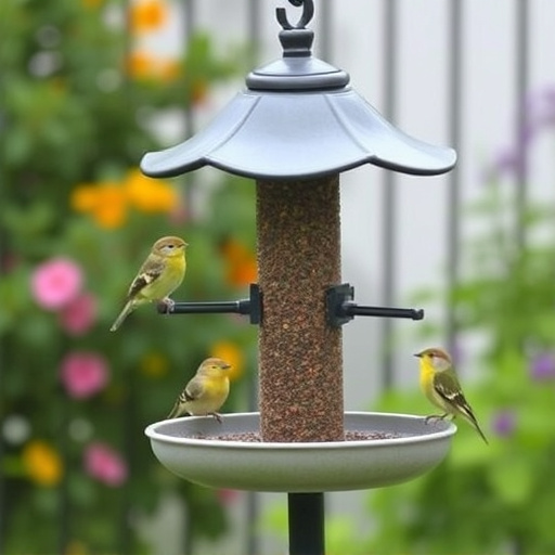 Garden bird feeding station with perches
