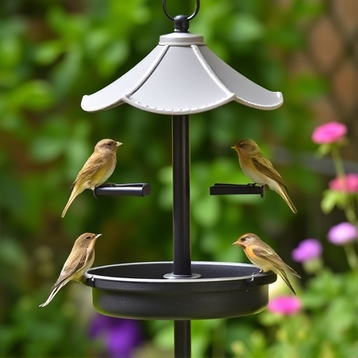 Garden bird feeding station with perches
